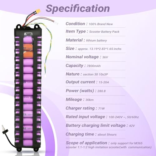 Battery Pack for Electric Scooter  7800mah 36V Electric Scooter Battery Compatible with xiaomi M365 1 1 1 2 High Imitation Scooter Without Communication 13 19x2 85x1 65Inch LxWxH