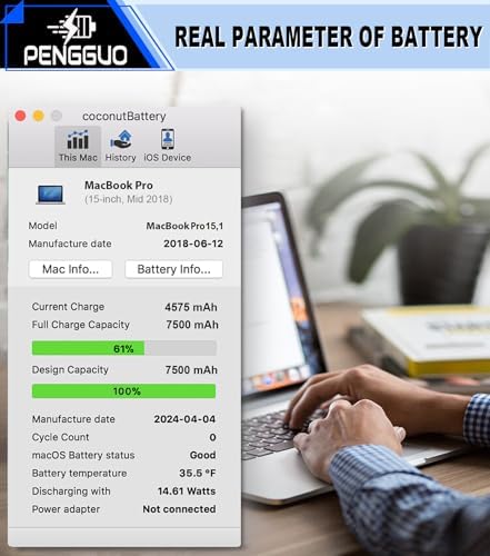 Battery for MacBook Pro 15 Inch A1990  Mid 2018 2019   Laptop Battery Replacement Model A1953 Battery EMC 3215 3359 7400mAh  Upgraded 6 2 Versions