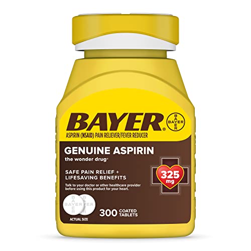 Bayer Genuine Aspirin 325 mg  Coated Tablets for Headache Relief  Multi Symptom Pain Reliever and Fever Reducer  Pain Relief Tablets for Tooth and Muscle Pain  Backache  300 Ct