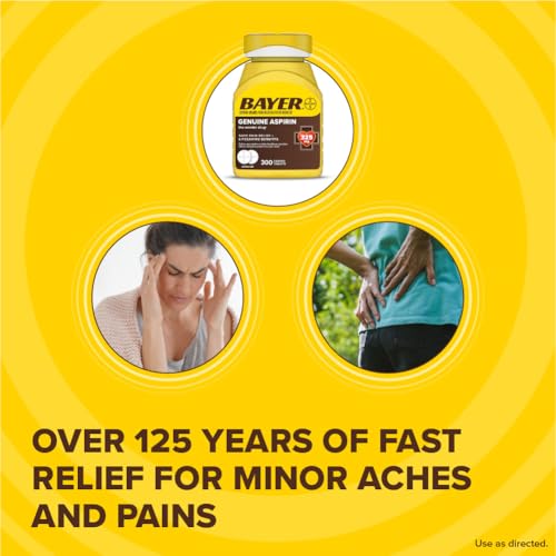 Bayer Genuine Aspirin 325 mg  Coated Tablets for Headache Relief  Multi Symptom Pain Reliever and Fever Reducer  Pain Relief Tablets for Tooth and Muscle Pain  Backache  300 Ct