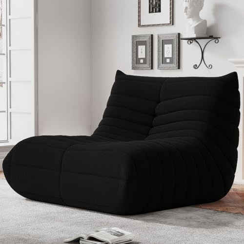 Bean Bag Chairs for Adults  BeanBag Reading Chair Memory Foam Couch  Floor Chair Soft Teddy Material  Comfy Reading Nook Chairs for Bedroom Living Room Office  Black 