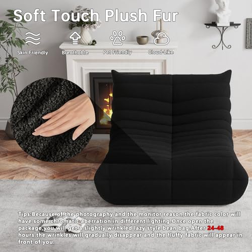 Bean Bag Chairs for Adults  BeanBag Reading Chair Memory Foam Couch  Floor Chair Soft Teddy Material  Comfy Reading Nook Chairs for Bedroom Living Room Office  Black 