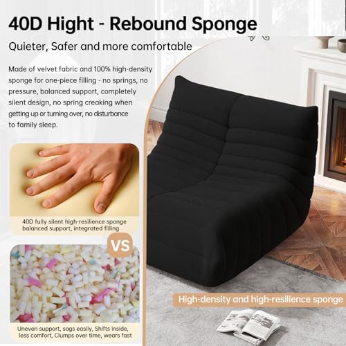 Bean Bag Chairs for Adults  BeanBag Reading Chair Memory Foam Couch  Floor Chair Soft Teddy Material  Comfy Reading Nook Chairs for Bedroom Living Room Office  Black 