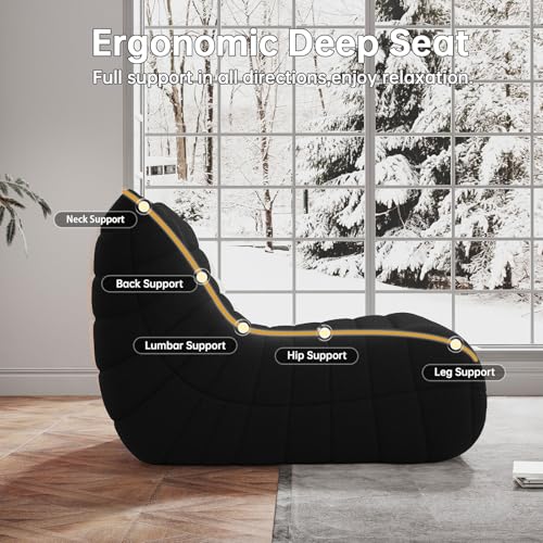 Bean Bag Chairs for Adults  BeanBag Reading Chair Memory Foam Couch  Floor Chair Soft Teddy Material  Comfy Reading Nook Chairs for Bedroom Living Room Office  Black 