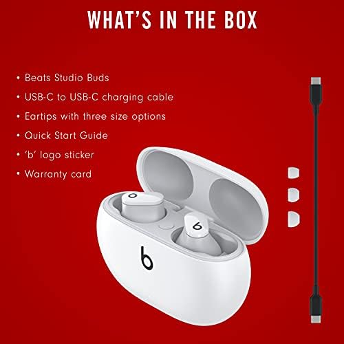 Beats Studio Buds   True Wireless Noise Cancelling Earbuds   Compatible with Apple & Android  Built in Microphone  IPX4 Rating  Sweat Resistant Earphones  Class 1 Bluetooth Headphones   White