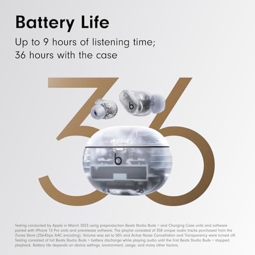 Beats Studio Buds     True Wireless Noise Cancelling Earbuds  Enhanced Apple & Android Compatibility  Built in Microphone  Sweat Resistant Bluetooth Headphones  Spatial Audio   Transparent