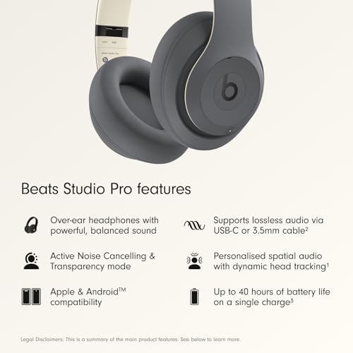 Beats Studio Pro   Premium Wireless Over Ear Headphones  Up to 40 Hour Battery Life  Active Noise Cancelling  USB C Lossless Audio  Apple & Android Compatible   Amazon Exclusive Sand Gray