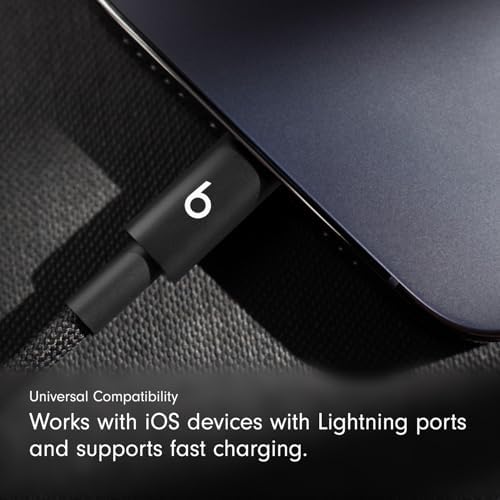 Beats USB C to Lightning Woven Cable Fast Charging Durable/Tangle Free Compatible Charger for Apple Devices w Lightning Ports  20 cm  8 in    Bolt Black