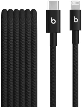 Beats USB C to Lightning Woven Cable Fast Charging Durable/Tangle Free Compatible Charger for Apple Devices w Lightning Ports  20 cm  8 in    Bolt Black