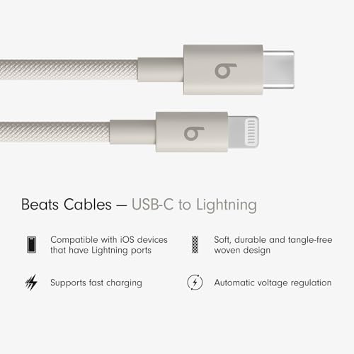 Beats USB C to Lightning Woven Cable Fast Charging Durable/Tangle Free Compatible Charger for Apple Devices w Lightning Ports  20 cm  8 in    Bolt Black