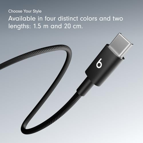 Beats USB C to Lightning Woven Cable Fast Charging Durable/Tangle Free Compatible Charger for Apple Devices w Lightning Ports  20 cm  8 in    Bolt Black