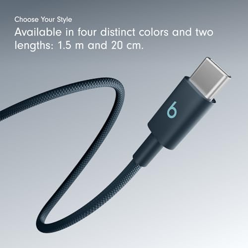 Beats USB C to Lightning Woven Cable Fast Charging Durable/Tangle Free Compatible Charger for Apple Devices w Lightning Ports  20 cm  8 in    Bolt Black