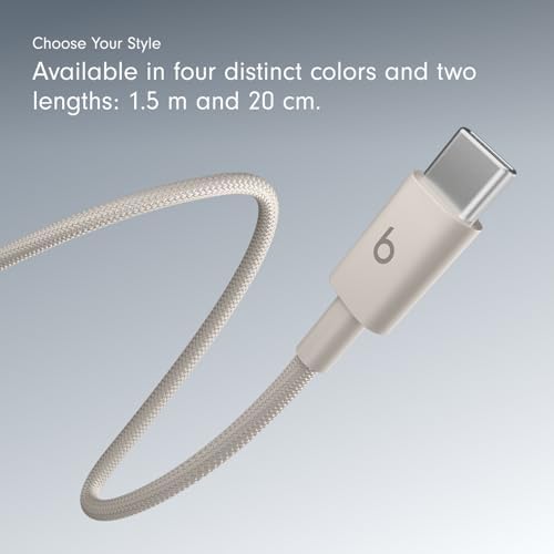 Beats USB C to Lightning Woven Cable Fast Charging Durable/Tangle Free Compatible Charger for Apple Devices w Lightning Ports  20 cm  8 in    Bolt Black