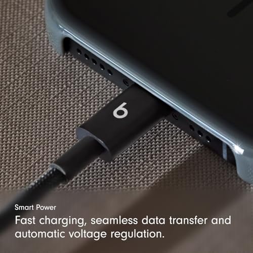 Beats USB C to Lightning Woven Cable Fast Charging Durable/Tangle Free Compatible Charger for Apple Devices w Lightning Ports  20 cm  8 in    Bolt Black