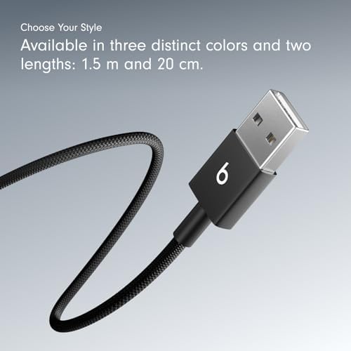 Beats USB C to Lightning Woven Cable Fast Charging Durable/Tangle Free Compatible Charger for Apple Devices w Lightning Ports  20 cm  8 in    Bolt Black
