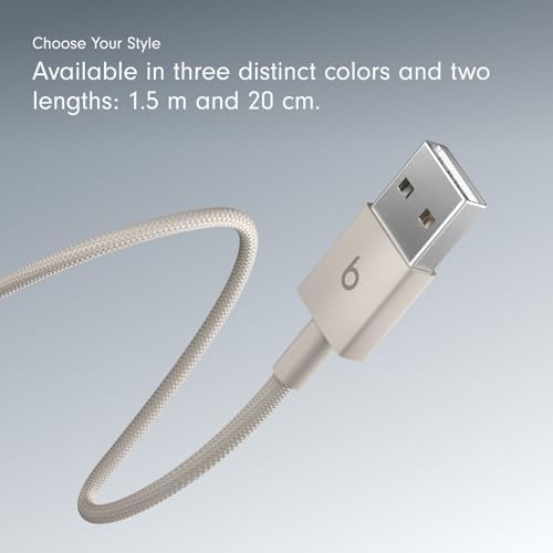 Beats USB C to Lightning Woven Cable Fast Charging Durable/Tangle Free Compatible Charger for Apple Devices w Lightning Ports  20 cm  8 in    Bolt Black