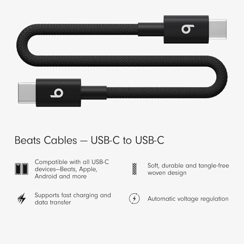 Beats USB C to Lightning Woven Cable Fast Charging Durable/Tangle Free Compatible Charger for Apple Devices w Lightning Ports  20 cm  8 in    Bolt Black