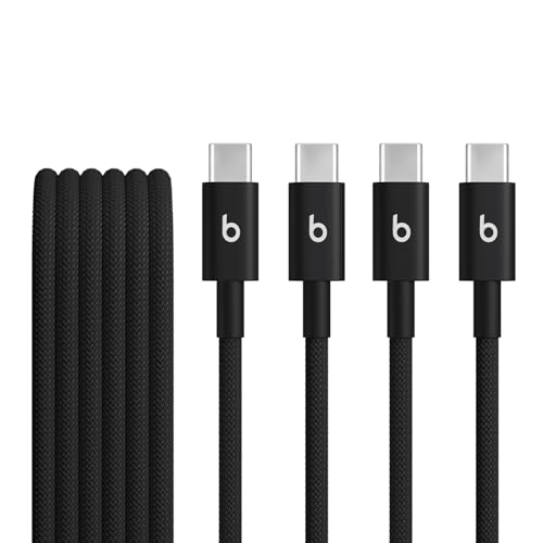 Beats Paquete de 2 cables tejidos USB-C a USB-C, cargador compatible con carga rápida, duradero, sin enredos para dispositivos Apple y Android (4.9 ft, 5 pies), color negro perno