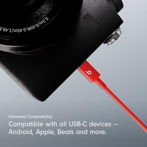 Beats USB C to USB C Woven Cable Fast Charging Durable/Tangle Free Compatible Charger for Apple & Android Devices  1 5 m  5 ft    Rapid Red