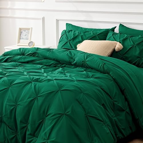 Bedsure Queen Comforter Set Baby Pea Green   Bed in a Bag Queen Size Bedding 7 Pieces  GentleSoft  Pintuck Bed Set Gift for Family  Pinch Pleat All Season Comforter with Sheets  Pillowcases & Shams