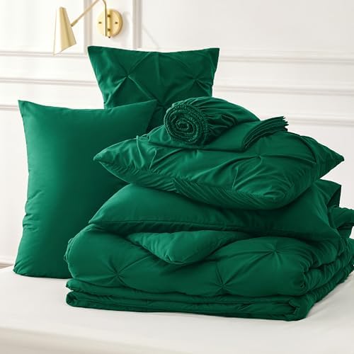 Bedsure Queen Comforter Set Baby Pea Green   Bed in a Bag Queen Size Bedding 7 Pieces  GentleSoft  Pintuck Bed Set Gift for Family  Pinch Pleat All Season Comforter with Sheets  Pillowcases & Shams