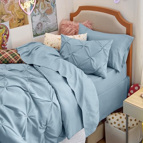 Bedsure Queen Comforter Set Baby Pea Green   Bed in a Bag Queen Size Bedding 7 Pieces  GentleSoft  Pintuck Bed Set Gift for Family  Pinch Pleat All Season Comforter with Sheets  Pillowcases & Shams