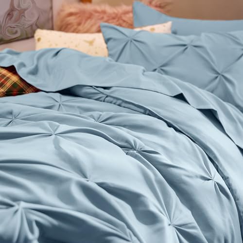 Bedsure Queen Comforter Set Baby Pea Green   Bed in a Bag Queen Size Bedding 7 Pieces  GentleSoft  Pintuck Bed Set Gift for Family  Pinch Pleat All Season Comforter with Sheets  Pillowcases & Shams