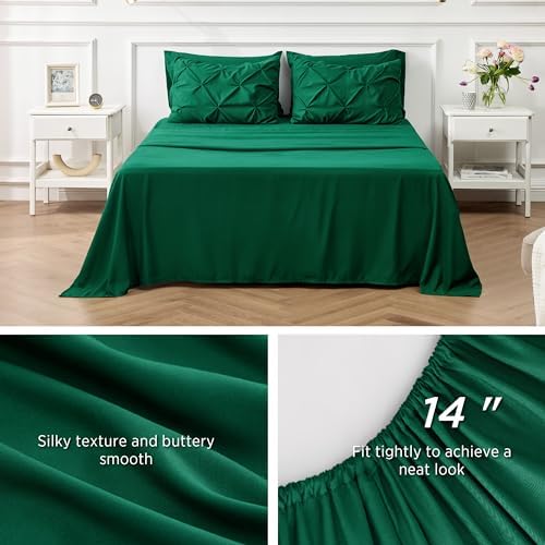 Bedsure Queen Comforter Set Baby Pea Green   Bed in a Bag Queen Size Bedding 7 Pieces  GentleSoft  Pintuck Bed Set Gift for Family  Pinch Pleat All Season Comforter with Sheets  Pillowcases & Shams