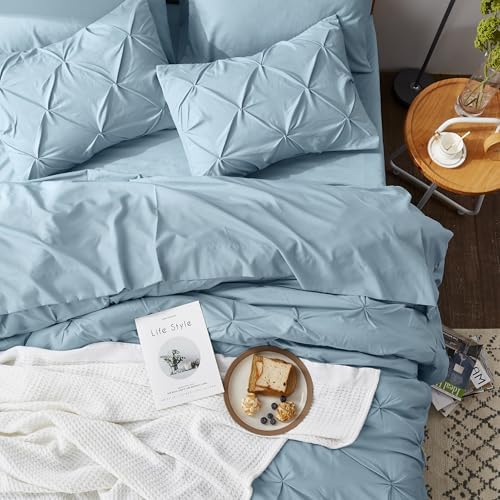 Bedsure Queen Comforter Set Baby Pea Green   Bed in a Bag Queen Size Bedding 7 Pieces  GentleSoft  Pintuck Bed Set Gift for Family  Pinch Pleat All Season Comforter with Sheets  Pillowcases & Shams