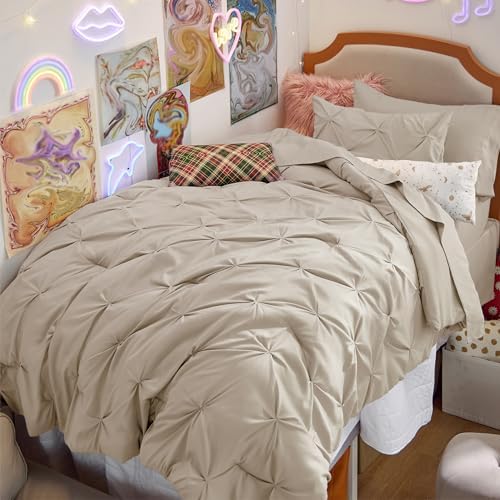 Bedsure Queen Comforter Set Baby Pea Green   Bed in a Bag Queen Size Bedding 7 Pieces  GentleSoft  Pintuck Bed Set Gift for Family  Pinch Pleat All Season Comforter with Sheets  Pillowcases & Shams