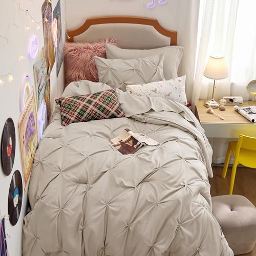 Bedsure Queen Comforter Set Baby Pea Green   Bed in a Bag Queen Size Bedding 7 Pieces  GentleSoft  Pintuck Bed Set Gift for Family  Pinch Pleat All Season Comforter with Sheets  Pillowcases & Shams