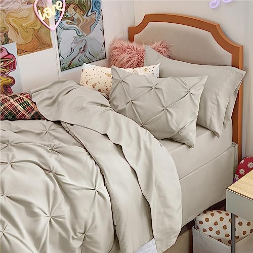 Bedsure Queen Comforter Set Baby Pea Green   Bed in a Bag Queen Size Bedding 7 Pieces  GentleSoft  Pintuck Bed Set Gift for Family  Pinch Pleat All Season Comforter with Sheets  Pillowcases & Shams