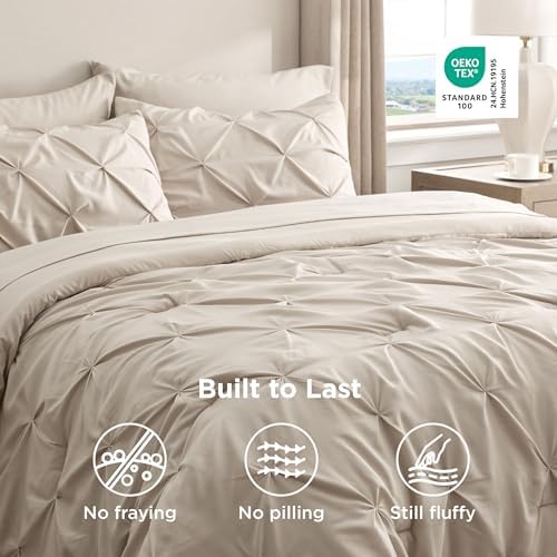 Bedsure Queen Comforter Set Baby Pea Green   Bed in a Bag Queen Size Bedding 7 Pieces  GentleSoft  Pintuck Bed Set Gift for Family  Pinch Pleat All Season Comforter with Sheets  Pillowcases & Shams