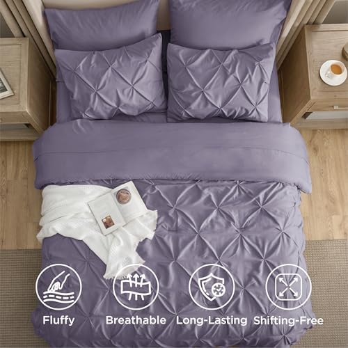 Bedsure Queen Comforter Set Baby Pea Green   Bed in a Bag Queen Size Bedding 7 Pieces  GentleSoft  Pintuck Bed Set Gift for Family  Pinch Pleat All Season Comforter with Sheets  Pillowcases & Shams