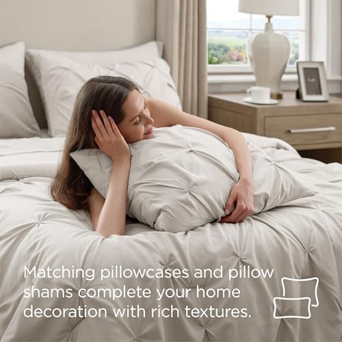 Bedsure Queen Comforter Set Baby Pea Green   Bed in a Bag Queen Size Bedding 7 Pieces  GentleSoft  Pintuck Bed Set Gift for Family  Pinch Pleat All Season Comforter with Sheets  Pillowcases & Shams