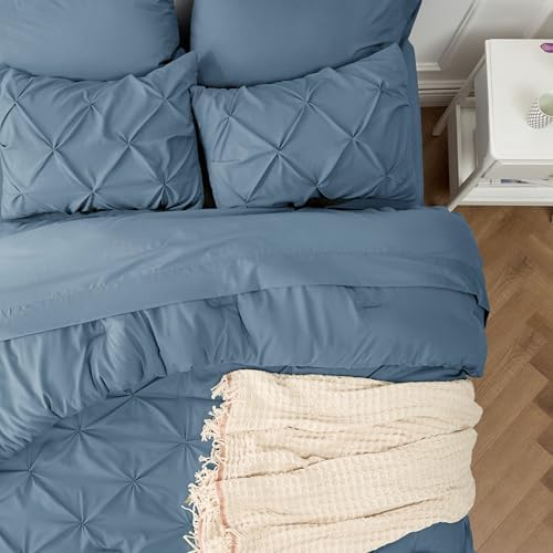 Bedsure Queen Comforter Set Baby Pea Green   Bed in a Bag Queen Size Bedding 7 Pieces  GentleSoft  Pintuck Bed Set Gift for Family  Pinch Pleat All Season Comforter with Sheets  Pillowcases & Shams