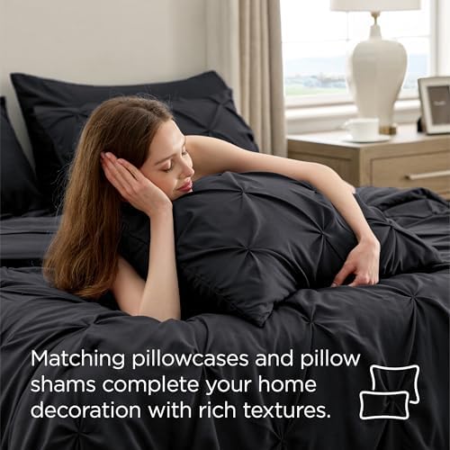 Bedsure Queen Comforter Set Baby Pea Green   Bed in a Bag Queen Size Bedding 7 Pieces  GentleSoft  Pintuck Bed Set Gift for Family  Pinch Pleat All Season Comforter with Sheets  Pillowcases & Shams