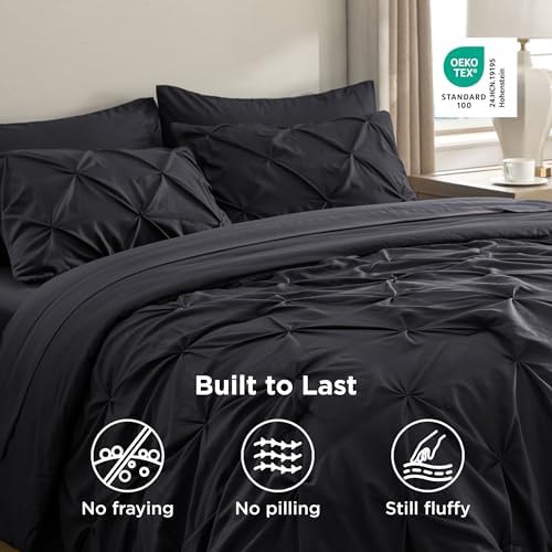 Bedsure Queen Comforter Set Baby Pea Green   Bed in a Bag Queen Size Bedding 7 Pieces  GentleSoft  Pintuck Bed Set Gift for Family  Pinch Pleat All Season Comforter with Sheets  Pillowcases & Shams