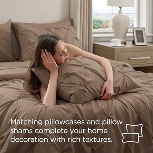 Bedsure Queen Comforter Set Baby Pea Green   Bed in a Bag Queen Size Bedding 7 Pieces  GentleSoft  Pintuck Bed Set Gift for Family  Pinch Pleat All Season Comforter with Sheets  Pillowcases & Shams