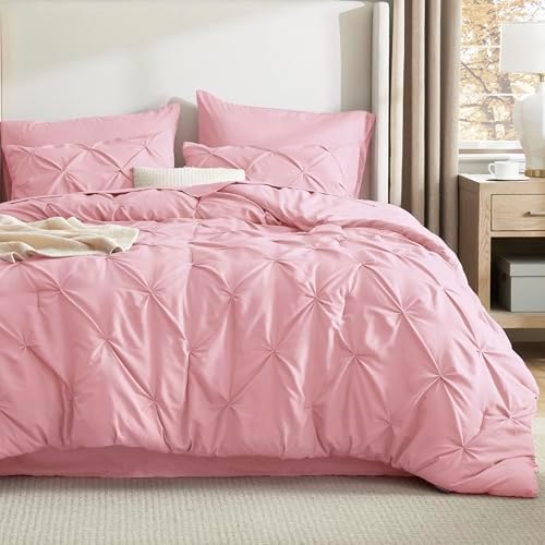 Bedsure Queen Comforter Set Baby Pea Green   Bed in a Bag Queen Size Bedding 7 Pieces  GentleSoft  Pintuck Bed Set Gift for Family  Pinch Pleat All Season Comforter with Sheets  Pillowcases & Shams