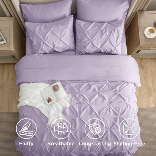 Bedsure Queen Comforter Set Baby Pea Green   Bed in a Bag Queen Size Bedding 7 Pieces  GentleSoft  Pintuck Bed Set Gift for Family  Pinch Pleat All Season Comforter with Sheets  Pillowcases & Shams