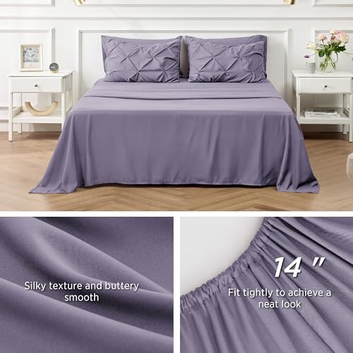 Bedsure Queen Comforter Set Baby Pea Green   Bed in a Bag Queen Size Bedding 7 Pieces  GentleSoft  Pintuck Bed Set Gift for Family  Pinch Pleat All Season Comforter with Sheets  Pillowcases & Shams