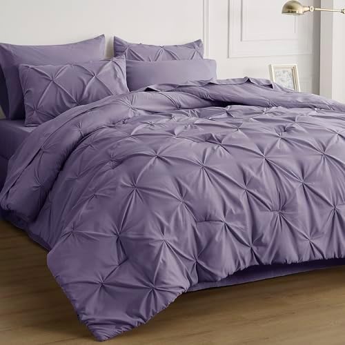 Bedsure Queen Comforter Set Baby Pea Green   Bed in a Bag Queen Size Bedding 7 Pieces  GentleSoft  Pintuck Bed Set Gift for Family  Pinch Pleat All Season Comforter with Sheets  Pillowcases & Shams