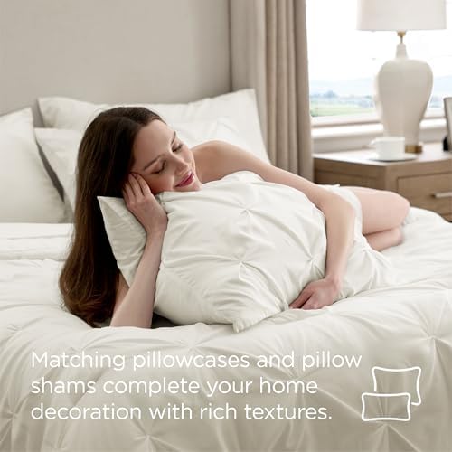 Bedsure Queen Comforter Set Baby Pea Green   Bed in a Bag Queen Size Bedding 7 Pieces  GentleSoft  Pintuck Bed Set Gift for Family  Pinch Pleat All Season Comforter with Sheets  Pillowcases & Shams