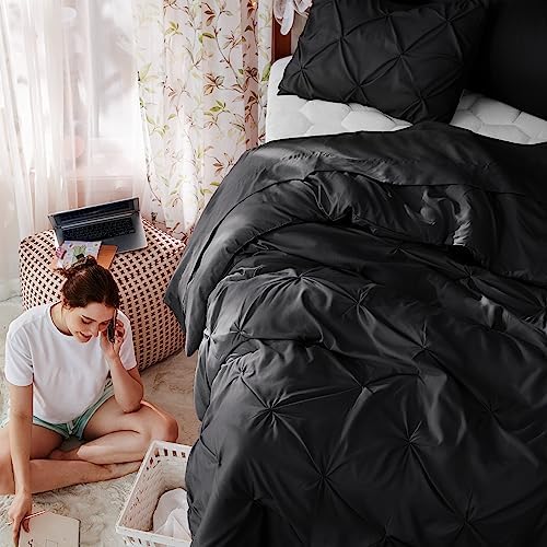 Bedsure Queen Comforter Set Baby Pea Green   Bed in a Bag Queen Size Bedding 7 Pieces  GentleSoft  Pintuck Bed Set Gift for Family  Pinch Pleat All Season Comforter with Sheets  Pillowcases & Shams