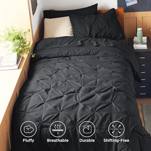 Bedsure Queen Comforter Set Baby Pea Green   Bed in a Bag Queen Size Bedding 7 Pieces  GentleSoft  Pintuck Bed Set Gift for Family  Pinch Pleat All Season Comforter with Sheets  Pillowcases & Shams