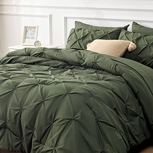 Bedsure Queen Comforter Set Baby Pea Green   Bed in a Bag Queen Size Bedding 7 Pieces  GentleSoft  Pintuck Bed Set Gift for Family  Pinch Pleat All Season Comforter with Sheets  Pillowcases & Shams