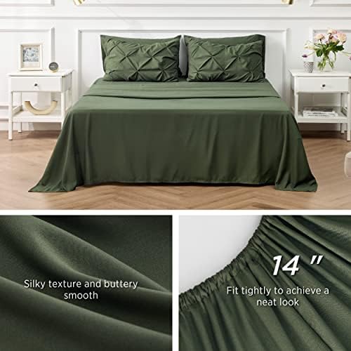Bedsure Queen Comforter Set Baby Pea Green   Bed in a Bag Queen Size Bedding 7 Pieces  GentleSoft  Pintuck Bed Set Gift for Family  Pinch Pleat All Season Comforter with Sheets  Pillowcases & Shams