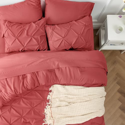 Bedsure Queen Comforter Set Baby Pea Green   Bed in a Bag Queen Size Bedding 7 Pieces  GentleSoft  Pintuck Bed Set Gift for Family  Pinch Pleat All Season Comforter with Sheets  Pillowcases & Shams