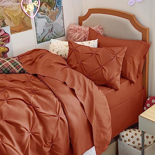 Bedsure Queen Comforter Set Baby Pea Green   Bed in a Bag Queen Size Bedding 7 Pieces  GentleSoft  Pintuck Bed Set Gift for Family  Pinch Pleat All Season Comforter with Sheets  Pillowcases & Shams